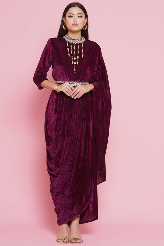 Wine Drape Kurta and Pant