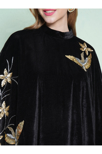 Black Hand Embellished Cape Style Kurta with Bellbottom Pants