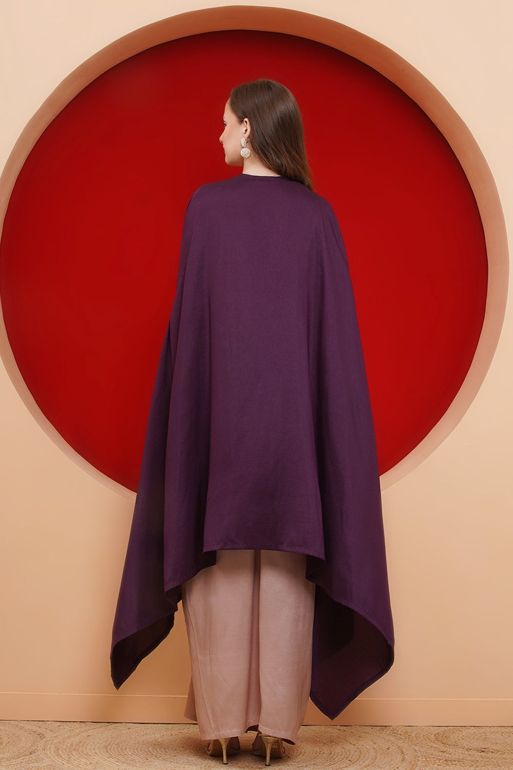 Purple and Rose Gold Skirt set with Cape