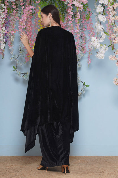 Black Hand Embellished Cape with Inner and Skirt