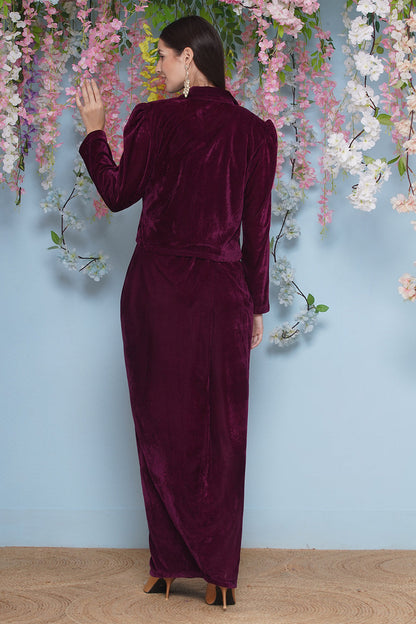 Wine Hand Embellished Jacket with inner and skirt