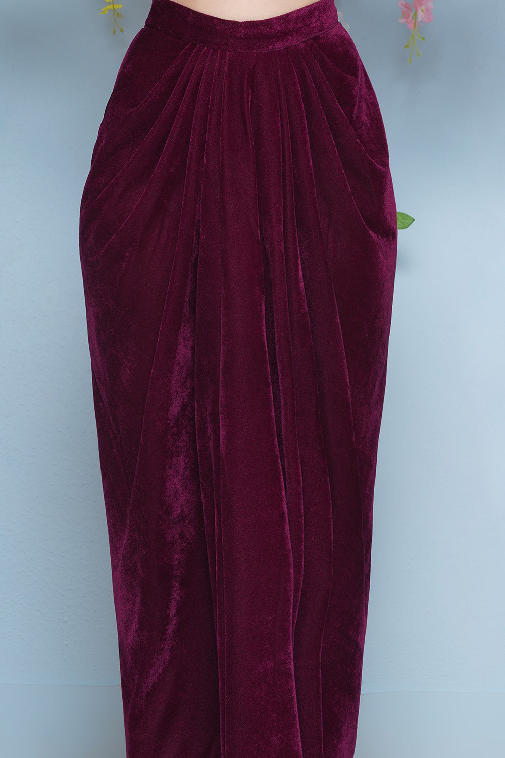 Wine Hand Embellished Jacket with inner and skirt