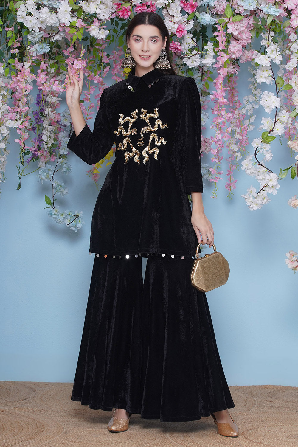 Black Velvet Sharara Set