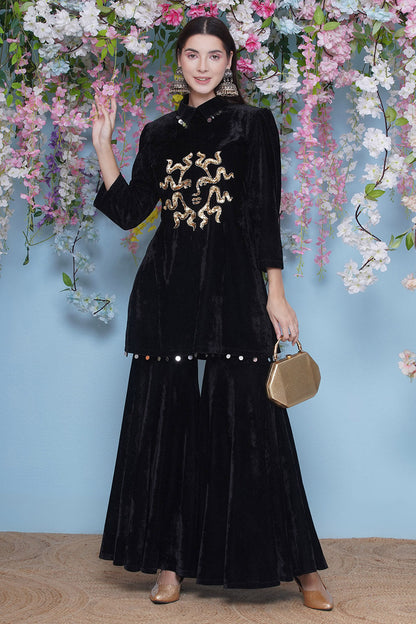 Black Velvet Sharara Set