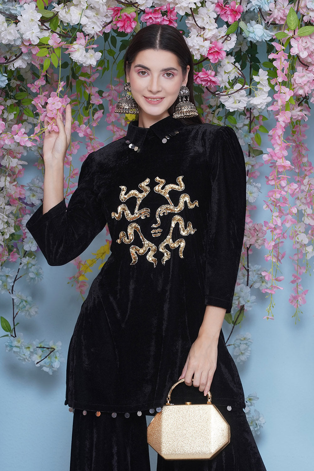 Black Velvet Sharara Set