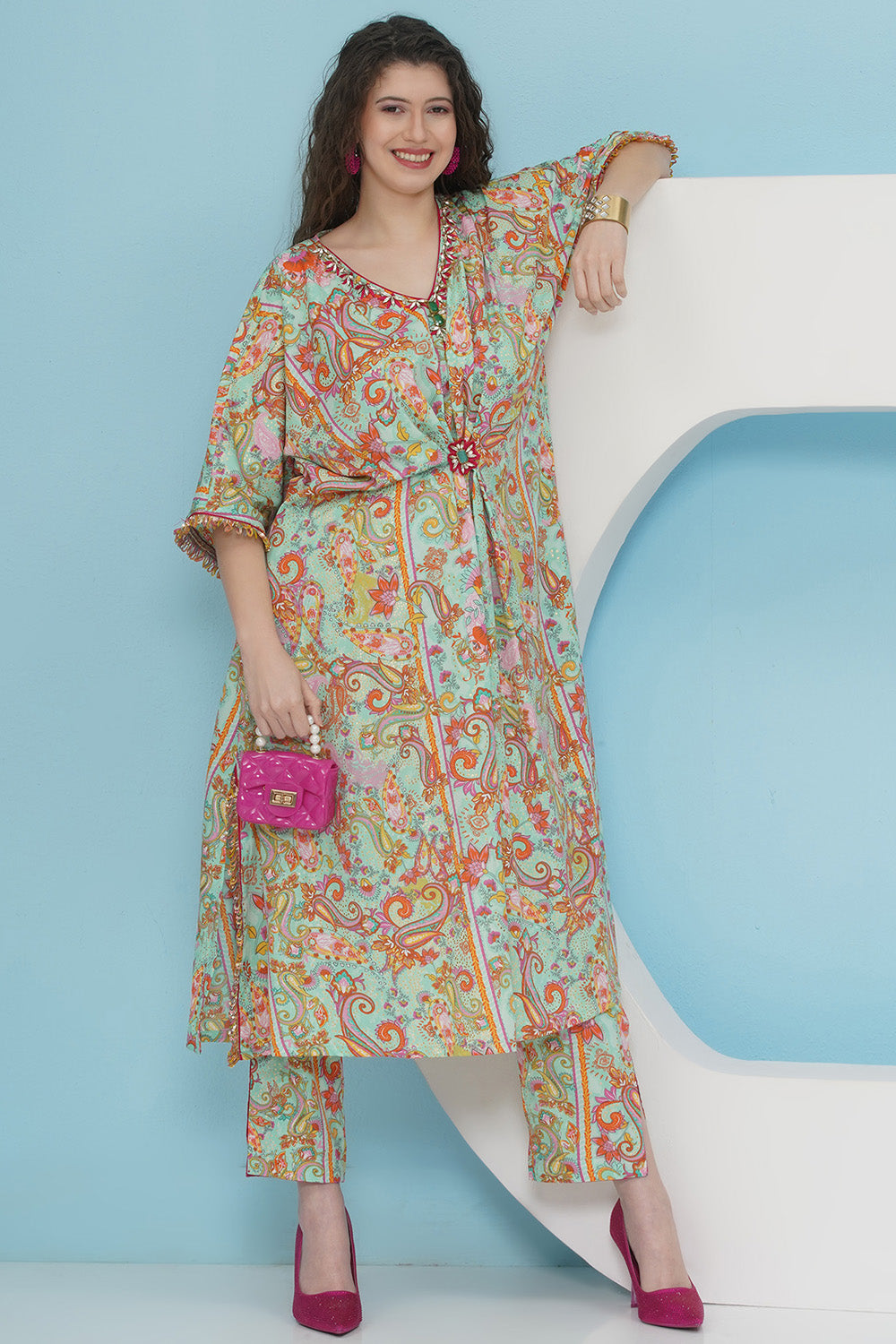 Sea Green Hand Embellished Crepe Set