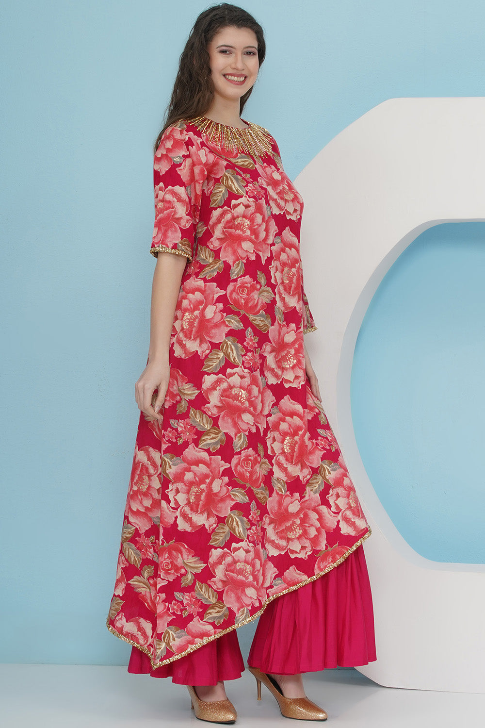 Pink One Side Kaftaan with Sahrara