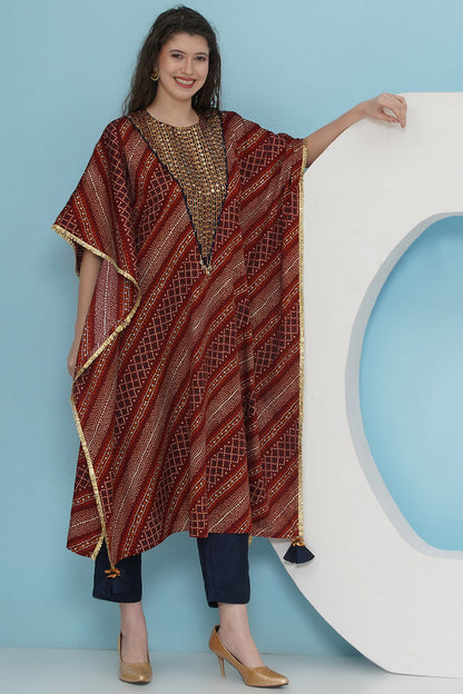 Rust Bandhani Kaftaan Set