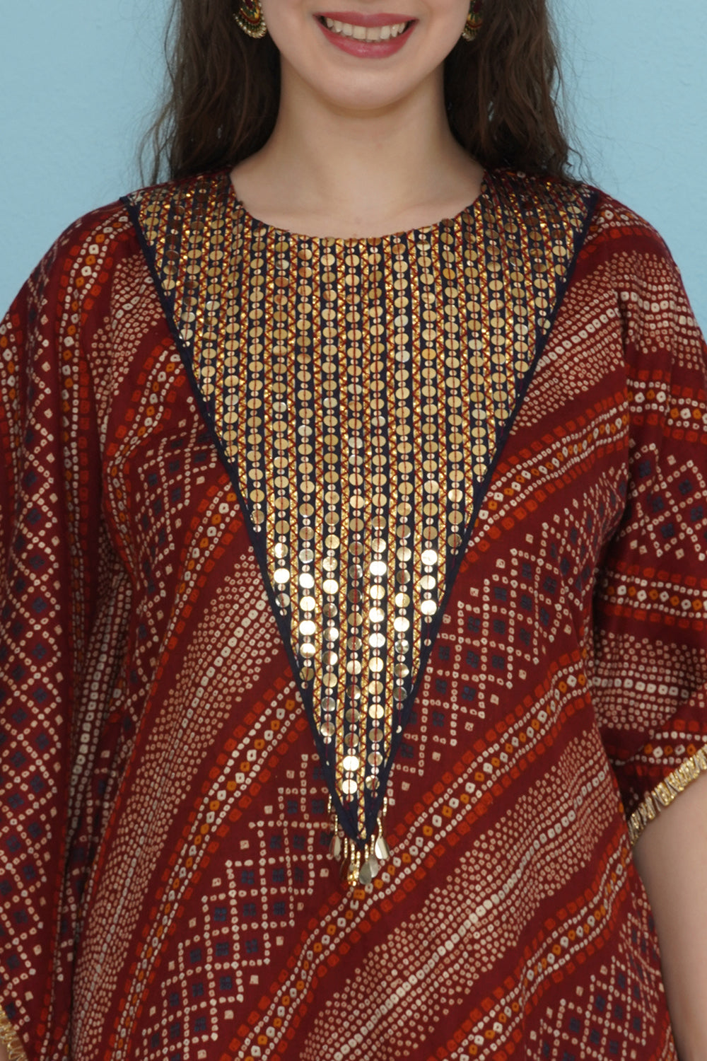 Rust Bandhani Kaftaan Set